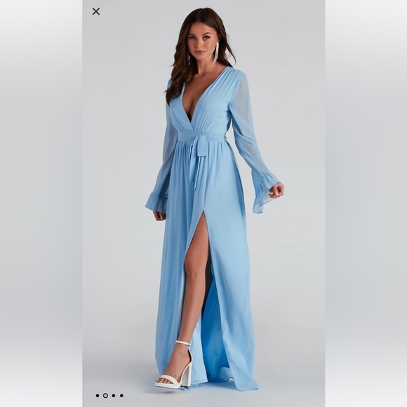 Maya Long Sleeve Chiffon A-Line Dress - Picture 2 of 5